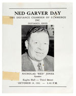 "NED GARVER DAY" RARE FOLDER AND BUTTON.