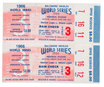 WORLD SERIES 1966 BUTTON AND PAIR OF UNUSED TICKETS.