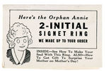 ORPHAN ANNIE TWO-INITIAL SIGNET RING PLUS RARE INSTRUCTION FOLDER.