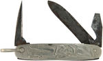 BOY SCOUT EARLY ELABORATELY ILLUSTRATED LARGE KNIFE PLUS 1950s CUB SCOUT KNIFE.