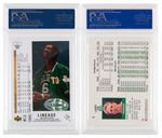 BILL RUSSELL & LARRY BIRD SIGNED BASKETBALL CARD PAIR.