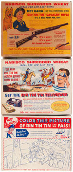 NABISCO "SHREDDED WHEAT" BOX TRIO WITH RIN TIN TIN PREMIUM OFFERS.