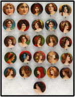 26 PRETTY LADIES PREMIUM BUTTONS FROM TOBACCO COMPANIES C. 1912-1915.