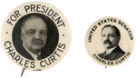 HOOVER JUGATE PHOTOGRAPHIC CARD AND TWO BUTTONS FOR CHARLES CURTIS.