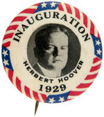 HOOVER 1929 INAUGURAL BRASS BADGE AND BUTTON.