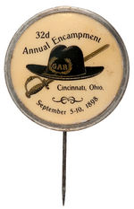 "GAR" EXCEPTIONALLY LARGE CELLULOID STICKPIN FROM 1898.