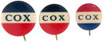 COX TRIO OF NAME BUTTONS WITH TWO UNLISTED IN HAKE.