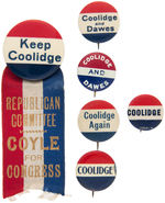 COOLIDGE SIX NAME BUTTONS ONE WITH COATTAIL RIBBON.