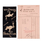 "THE STORK CLUB" OVER-SIZED MATCHES AND RECEIPT.