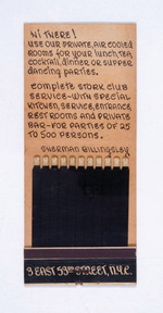 "THE STORK CLUB" OVER-SIZED MATCHES AND RECEIPT.