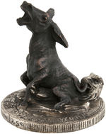 "THE DEPRESSION ASS" BRONZE ANTI-ROOSEVELT SCULPTURE WITH DONKEY AND EAGLE ON SILVER DOLLAR.