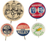 GROUP OF FIVE ROOSEVELT/WALLACE BUTTONS.