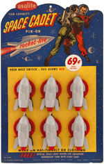 "TOM CORBETT SPACE CADET PIN-ON ROCKET-LITE" DISPLAY.