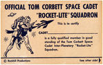 "TOM CORBETT SPACE CADET PIN-ON ROCKET-LITE" DISPLAY.