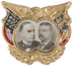 McKINLEY AND ROOSEVELT BRASS SHELL PIN WITH JUGATE REAL PHOTO.