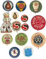 FOOD PRODUCTS THIRTEEN ADVERTISING BUTTONS PLUS DIE CUT CELLULOID SWIFT’S LITTLE COOK.
