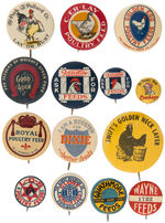 POULTRY FEED GROUP OF FOURTEEN BUTTONS SPANNING 1900s-1940s.