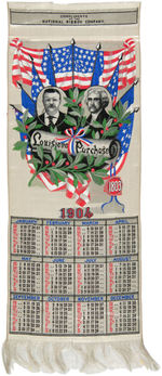 1904 ROOSEVELT AND THOMAS JEFFERSON CALENDAR RIBBON FROM ST. LOUIS EXPOSITION.