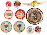 FOOD PRODUCTS NINE ADVERTISING BUTTONS AND FIGURAL BADGE 1900s-1930s.