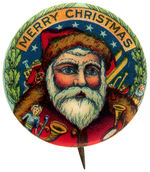 SUPERBLY COLORED SANTA BUTTON FROM EARLY 1900s.