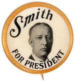 “SMITH FOR PRESIDENT” UNLISTED GOLD RIM 1928 PORTRAIT BUTTON.