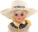 LARGE 1964 SLEEPING EYE DOLL WEARING GOLDWATER CLOTHING AND HAT.