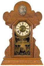 ADMIRAL DEWEY INTRICATELY DESIGNED PRESSED OAK MANTLE CLOCK.