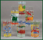 NYWF 1939 SET OF SIX SCARCE FULL COLOR GLASSES WITH VARIOUS FAIR SCENES.