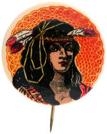 INDIAN WOMAN GRAPHIC COLOR AND DESIGN BUTTON.