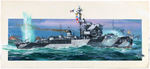 LINDBERG WORLD WAR II "MOTORIZED US NAVY MINESWEEPER SENTRY" ORIGINAL MODEL KIT BOX LID ART.