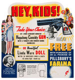 "HOPALONG CASSIDY - PILLSBURY'S FARINA" RUBBERBAND GUN PREMIUM OFFER STORE SIGN.