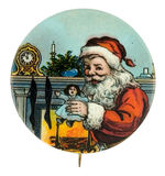 FANTASTIC COLOR 1930s SANTA WITH DOLL BY W&H.