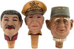 SIX WWII ERA PORTRAIT BUST BOTTLE STOPPERS INCLUDING TRUMAN, CHURCHILL AND MacARTHUR.