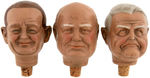 FIVE LARGE BOTTLE STOPPERS INCLUDING CHURCHILL JOHNSON AND TWO SIDED KHRUSHCHEV.