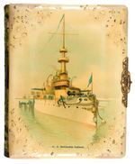 “U.S. BATTLESHIP INDIANA” ELABORATE CELLULOID PHOTO ALBUM/CALENDAR LOT.