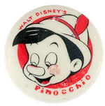 "WALT DISNEY'S PINOCCHIO" RARE SIZE 1940 BUTTON.