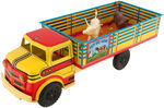 "MARX LUMAR LAZY DAY FARMS" STAKE TRUCK WITH ANIMALS AND BOX.