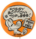 POGO AND FRIENDS FIVE BUTTONS FROM SCARCE 1968 WALT KELLY SET.