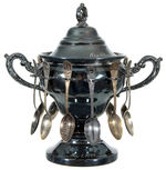 SPANISH AMERICAN WAR “OUR GLORIOUS BATTLESHIPS” ORNAMENTAL SPOON HOLDER/BOWL WITH SPOONS.