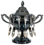 SPANISH AMERICAN WAR “OUR GLORIOUS BATTLESHIPS” ORNAMENTAL SPOON HOLDER/BOWL WITH SPOONS.