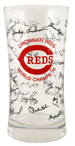 “CINCINNATI REDS WORLD CHAMPS ’75" LOT OF EIGHT AUTOGRAPH GLASSES.