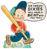 “ICE CREAM DIXIES” VINTAGE DIE-CUT STANDEE WITH BOY BASEBALL PLAYER.
