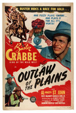 BUSTER CRABBE SIGNED "OUTLAW OF THE PLAINS" MOVIE POSTER.