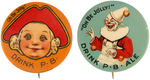 P.B. ALE PAIR OF EARLY 1900s GRAPHIC AD BUTTONS FROM CPB.