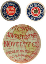TWO LAPEL STUDS AND EARLY BUTTON FOR BUTTON AND ADVERTISING NOVELTY MAKERS.