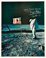 BUZZ ALDRIN SIGNED OVER-SIZED MOON PHOTO PRINT.