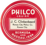 PHILCO CO. KANSAS CITY GROUP 1934 CRUISE BUTTON.