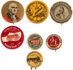 WAGON, CARRIAGE AND HARNESS GROUP OF SIX EARLY 1900s BUTTONS PLUS PENCIL CLIP.