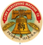 “ACME HARVESTING MACHINE CO” FARM EQUIPMENT BUTTON.