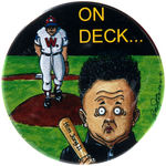 "KIM JUNG IL 'ON DECK' ORIGINAL ART BY BRIAN CAMPBELL 2003 PLUS BUTTON.